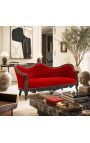 Μπαρόκ Sofa Napoléon Στυλ ΙΙΙ Βουργκούντ Βελβέτ και μαύρο ξύλο - 4