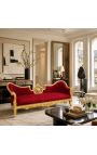Canapé baroque Napoléon III médaillon tissu velours rouge bordeaux et bois doré - 4