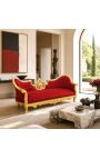 Canapea medalion baroc Napoleon al III-lea tesatura de catifea visiniu si lemn auriu - 3