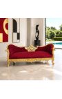 Canapea medalion baroc Napoleon al III-lea tesatura de catifea visiniu si lemn auriu - 12