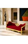 Sofa w stylu barokowym Napoleon III medalion bordowy aksamitny materiał i złote drewno - 10