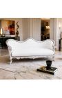 Canapé baroque Napoléon III tissu simili cuir blanc et bois argent - 2