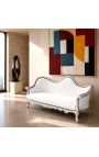 Barok sofa Napoléon III stil hvid læderet og sølv træ - 3