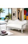 Canapé baroque Napoléon III tissu simili cuir blanc et bois argent - 10