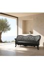 Canapé baroque Napoléon III tissu simili cuir noir & dossier zèbre et bois noir - 7