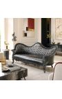 Barock Napoleon III Sofa schwarzes falsches Hautleder und glänzendes schwarzes Holz - 7