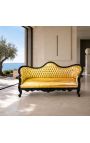 Divano barocco Napoleone III Tessuto in similpelle in oro e legno laccato nero - 7