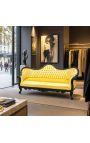 Barok sofa napoleon III stof guld læder og sort lakeret træ - 3