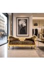 Canapé baroque Napoléon III médaillon tissu léopard et bois doré - 7