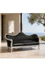 Napoleone barocco III divano in pelle nera e legno argento - 9