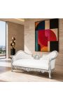 Barock soffa i Napoleon III-stil i vitt konstläder och silverträ