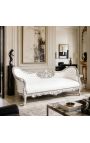 Barroco Napoleón Sofá de estilo III piel blanca y madera de plata