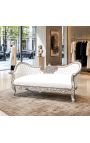 Barockes Sofa im Napoleon III-Stil, weißes Kunstleder und silbernes Holz