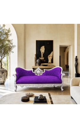 Sofá barroco Napoleón III con medallón, tela de terciopelo malva y madera plata - 2