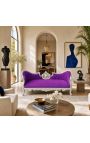Baroque Napoleon III medallion sofa purple velvet fabric and wood silver - 10