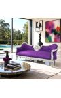 Sofa w stylu barokowym Napoleon III medalion fioletowa aksamitna tkanina i drewno srebrne - 6