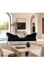 Canapé baroque Napoléon III médaillon tissu velours noir et bois argent - 3