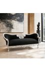 Barokk Napoleon III medaljongsofa svart fløyelsstoff og tresølv - 9