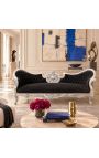 Canapea baroc medalion Napoleon al III-lea tesatura de catifea neagra si lemn argintiu - 7