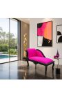 Barokk Louis XV Chaise Longue Fuchsia Velvet Fabric ja must puit - 3