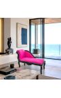 Barok Louis XV chaise longue fuchsia fløjl stof og sort træ - 11