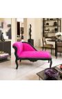 Barokní Louis XV Lehátka Longue Fuchsia Velvetová tkanina a černé dřevo - 12