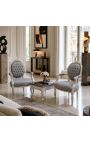 Mesa de centro quadrada de estilo barroco com madeira prateada e mármore preto - 5