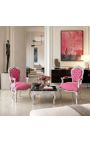 Baroque rococo armchair style pink velvet and silver wood - 15