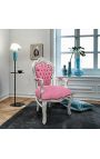Baroque Rococò Poltrona in velluto rosa e legno d'argento - 14