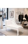 Louis XV Chaise Longue Λευκό δερμάτινο και λευκό ξύλο - 8