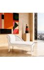 Louis XV Chaise Longue Λευκό δερμάτινο και λευκό ξύλο - 5