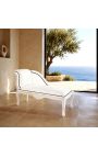 Louis XV chaise longue fehér leaterette és fehér fa - 7
