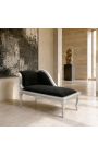 Louis XV Chaise Longue Black Velvet Fabric og Silver Wood - 5