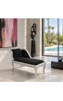 Louis XV Chaise Longae Black Velvet kangast ja hõbedast puit - 12