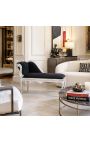 Louis XV Chaise Longae Black Velvet kangast ja hõbedast puit - 2