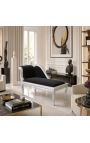Louis XV Chaise Long Black baršunastih tkanina i srebrno drvo - 8