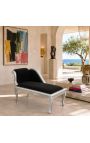 Louis XV Chaise Longae Black Velvet kangast ja hõbedast puit - 6