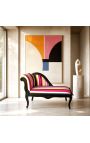 Louis XV Čiastkové longeue Multicolor pruhované tkaniny a čierne drevo - 9