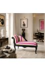 Louis XV Tela de rayas multicolores de chaise Longue y madera negra - 7