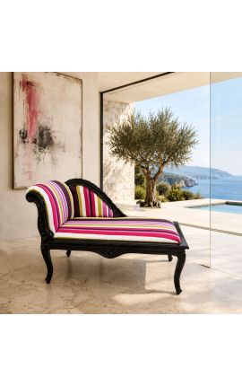 Louis XV Chaise longue tessuto a righe multicolor e legno nero - 2