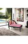 Louis XV chaise longue multicolor striped fabric and black wood - 10