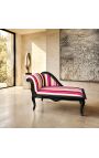 Louis XV Chaise longue multicolorido tecido listrado e madeira preta - 11