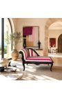 Louis XV chaise longue multicolor striped fabric and black wood - 6