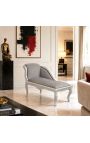 Louis XV Chaise Longue Graue Stoff und Silberholz - 5