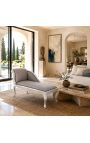 Louis XV Chaise longue tessuto grigio e legno d'argento - 3