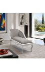 Louis XV Chaise longue tessuto grigio e legno d'argento - 8