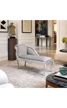 Louis XV chaise longue grå stof og sølv træ - 2