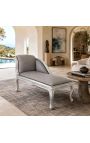 Louis XV Chaise longupe cinza tecido e madeira de prata - 9