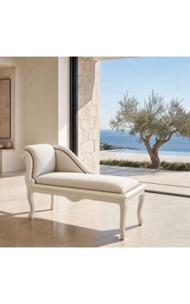 Louis XV Chaise longue bézs bársony és bézs fa - 2