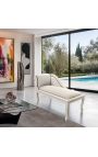 Louis XV Chaise longue beige fløjl og beige træ - 4